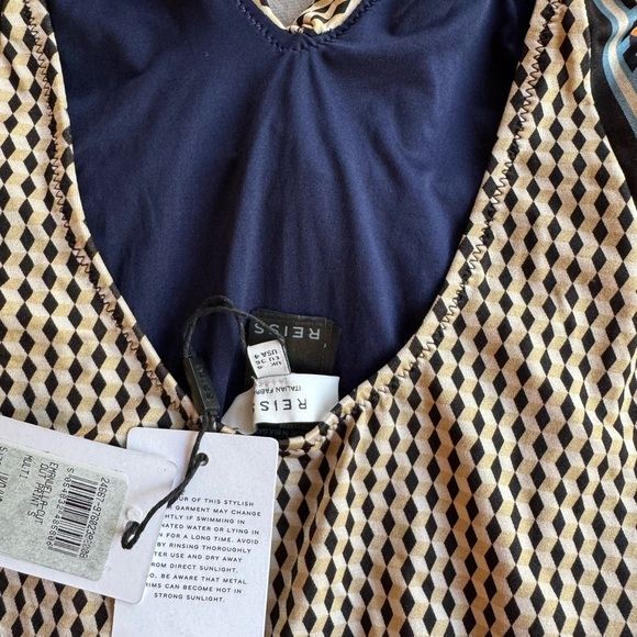 Reiss Blue and Tan One Piece with Textured Bow Detail - Picture 3 of 11